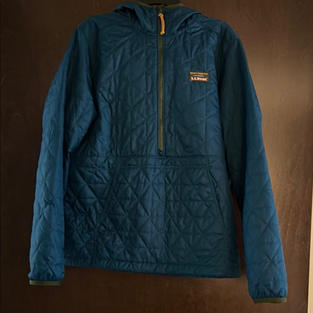 Size M Reg Mens L.L. Bean Blue Quilted Pullover Jacket with Hood
